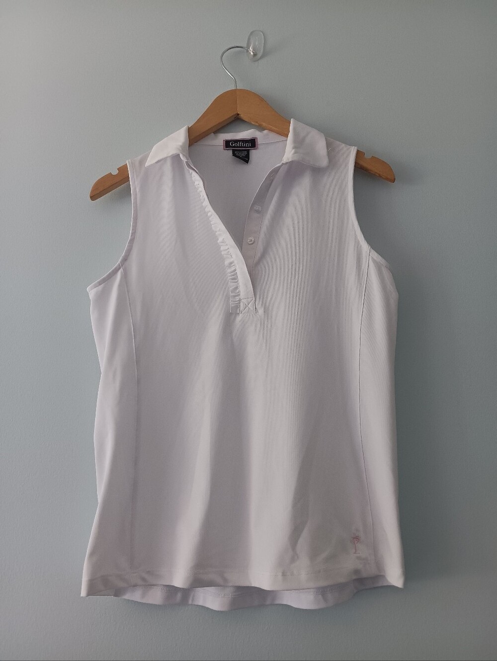 Golftini White Ruffle Button Sleeveless Top S